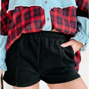 ENTRO Corduroy Shorts Women’s Small Black High Waisted Pull On pockets Fall boho